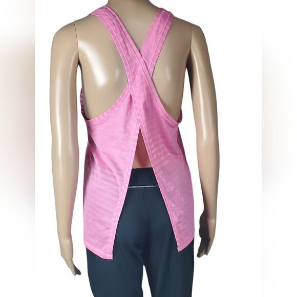 Zyia Pink & Silver Striped Split Back Tank Top - Picture 3 of 6